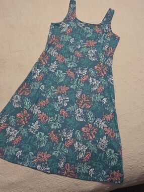 Columbia Floral Tank Dress with Coral & White Print, Size Small